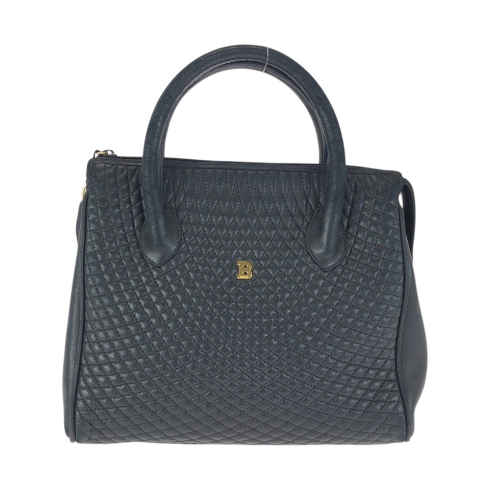 BALLY Vintage Quilted Black Leather Handbag with Gold Hardware for Women